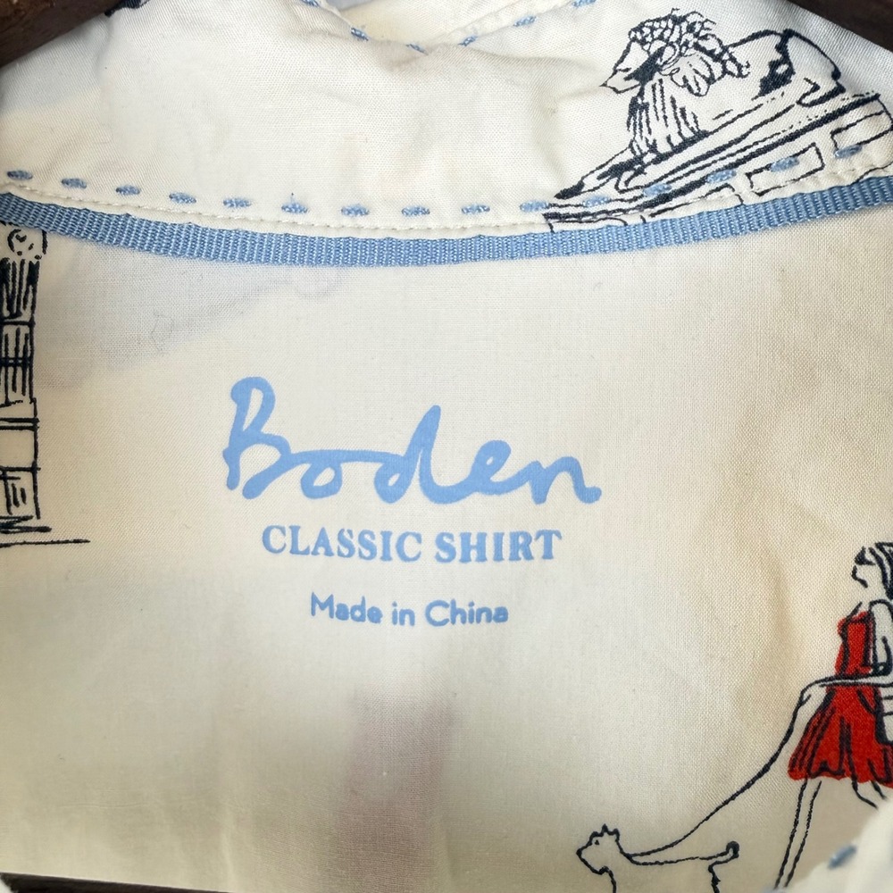 Boden White Button-Down Shirt with Red & Blue London Prints - Picture 5 of 10